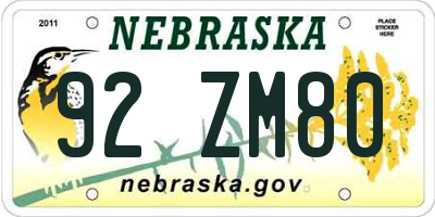 NE license plate 92ZM80