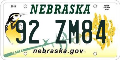 NE license plate 92ZM84