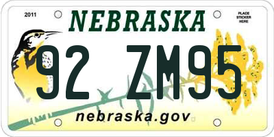 NE license plate 92ZM95