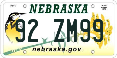 NE license plate 92ZM99