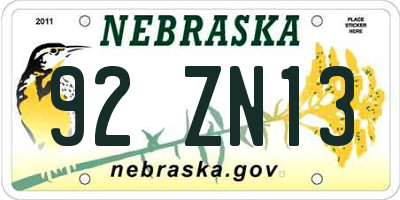NE license plate 92ZN13