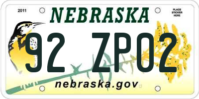 NE license plate 92ZP02