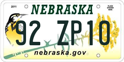 NE license plate 92ZP10