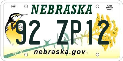 NE license plate 92ZP12