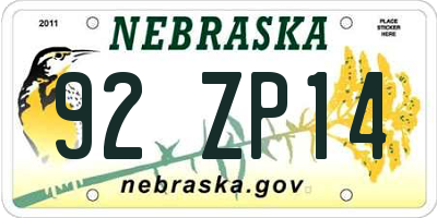 NE license plate 92ZP14