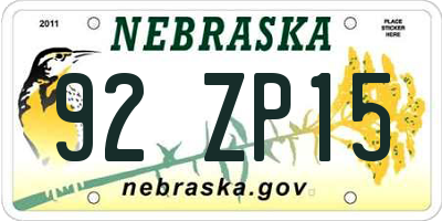 NE license plate 92ZP15