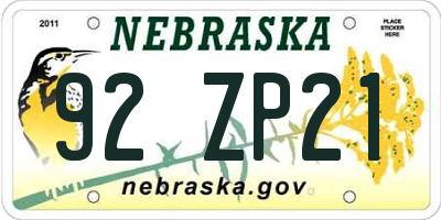 NE license plate 92ZP21