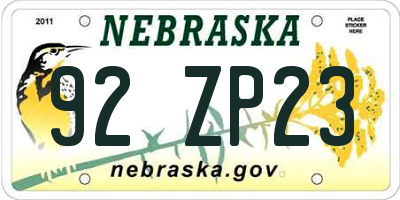 NE license plate 92ZP23