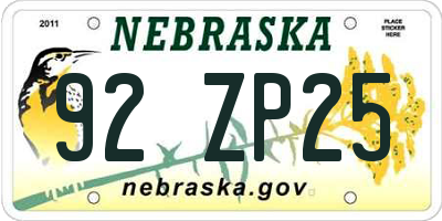 NE license plate 92ZP25