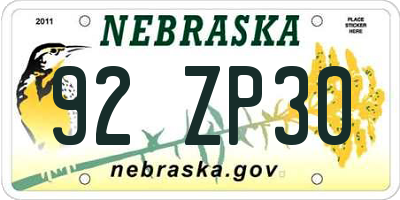 NE license plate 92ZP30