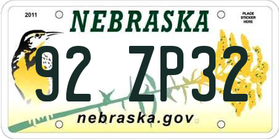 NE license plate 92ZP32
