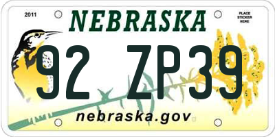 NE license plate 92ZP39