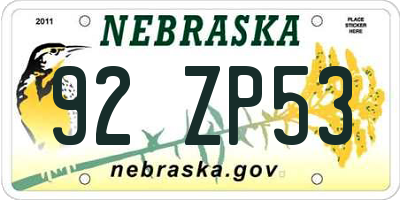 NE license plate 92ZP53