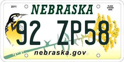 NE license plate 92ZP58