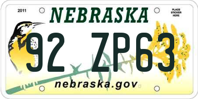 NE license plate 92ZP63