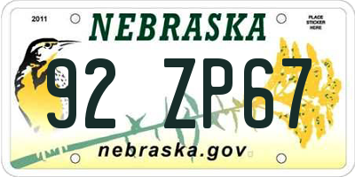 NE license plate 92ZP67