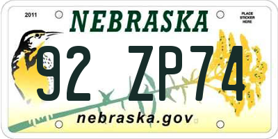 NE license plate 92ZP74