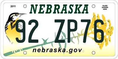 NE license plate 92ZP76