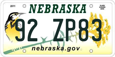 NE license plate 92ZP83