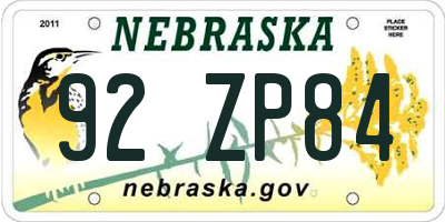 NE license plate 92ZP84