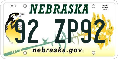 NE license plate 92ZP92