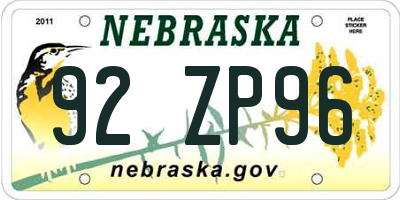 NE license plate 92ZP96