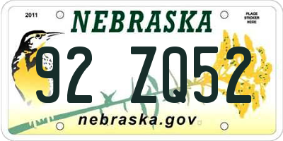NE license plate 92ZQ52