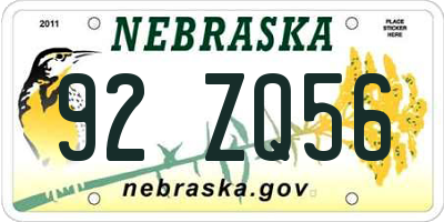 NE license plate 92ZQ56