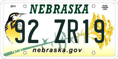 NE license plate 92ZR19