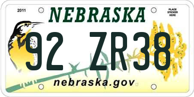 NE license plate 92ZR38