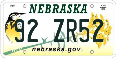 NE license plate 92ZR52
