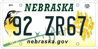 NE license plate 92ZR67