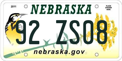 NE license plate 92ZS08