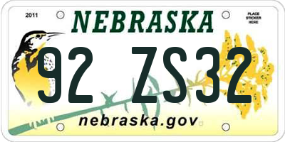 NE license plate 92ZS32