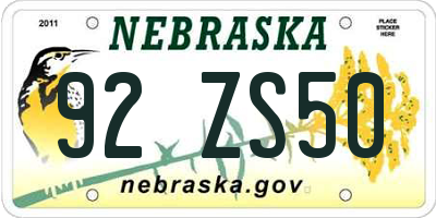 NE license plate 92ZS50