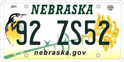 NE license plate 92ZS52