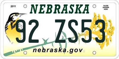 NE license plate 92ZS53