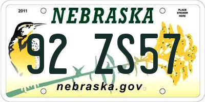 NE license plate 92ZS57