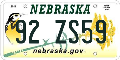 NE license plate 92ZS59