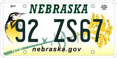 NE license plate 92ZS67