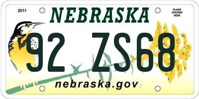 NE license plate 92ZS68