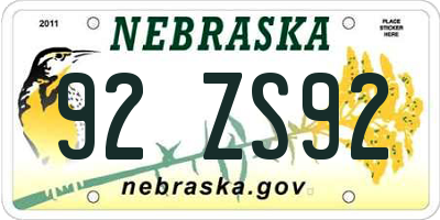 NE license plate 92ZS92
