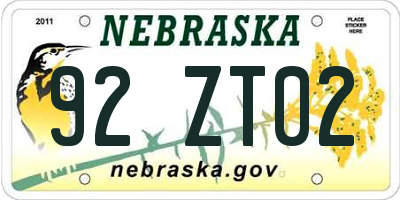 NE license plate 92ZT02