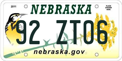 NE license plate 92ZT06