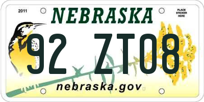 NE license plate 92ZT08