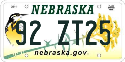 NE license plate 92ZT25