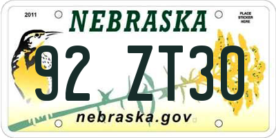 NE license plate 92ZT30