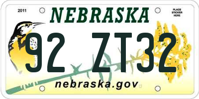NE license plate 92ZT32