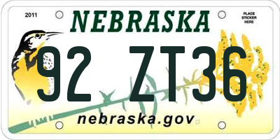 NE license plate 92ZT36