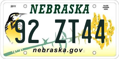 NE license plate 92ZT44